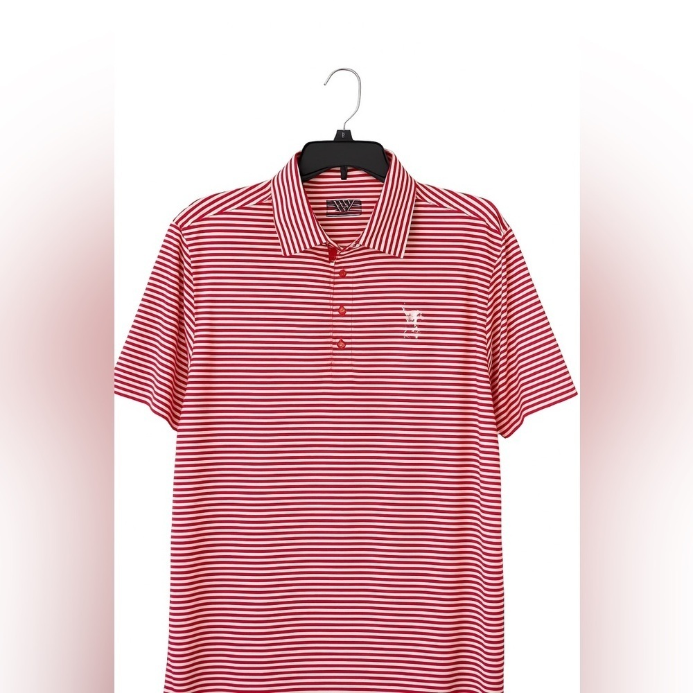 Levelwear Wildfire Golf Club Red Striped Polo Men’s Sz Large Dry-Fit Performance